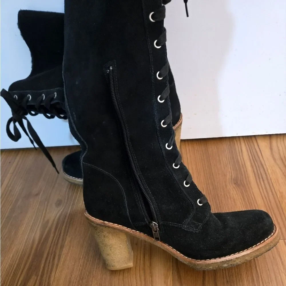 UGG Boots Women’s Aubree Winter Black Suede UGGplush lining Side Zip Sz 9 - Picture 4 of 16
